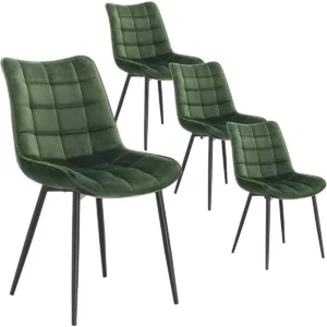 Set Van 4 Eetkamerstoelen Met Rugleuning, Fluwelen Zitting, Metalen Poten Donkergroen 1