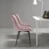 Set Van 4 Eetkamerstoelen Met Rugleuning, Fluwelen Zitting, Roze Metalen Poten 2