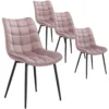 Set Van 4 Eetkamerstoelen Met Rugleuning, Fluwelen Zitting, Roze Metalen Poten 1