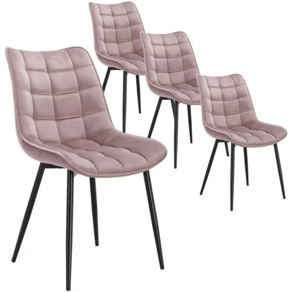 Set Van 4 Eetkamerstoelen Met Rugleuning, Fluwelen Zitting, Roze Metalen Poten 1