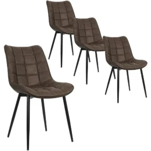 Set Van 4 Eetkamerstoelen Met Rugleuning, Kunstleren Zitting, Bruin Metalen Poten 1