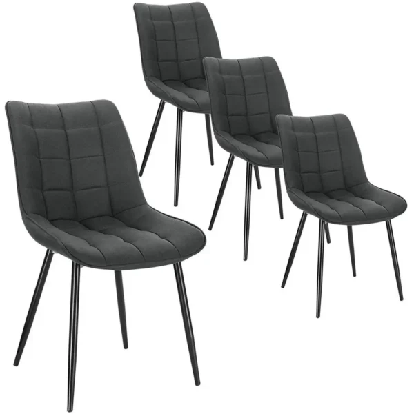 Set Van 4 Eetkamerstoelen Met Rugleuning, Stoffen Zitting, Antraciet Metalen Poten 1