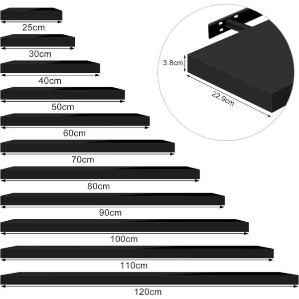 Set Van 4 Wandplanken, Vrij Zwevende Zwevende Planken, Houten Plank, Zwart, 90x22,9x3,8cm 6