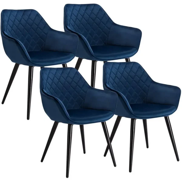 Set Van 4 Woonkamerstoelen, Eetkamerstoelen, Gestoffeerde Stoelen Met Armleuningen, Fluweel Metaal Blauw 1