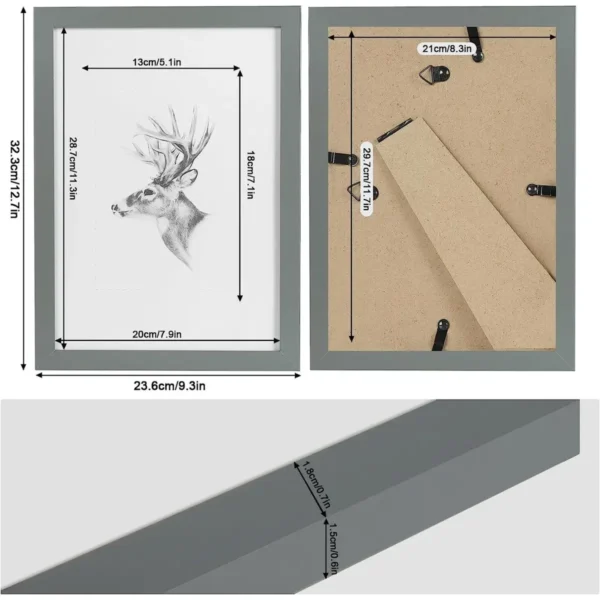 Set Van 5 Fotolijsten, Fotogalerij Met Papieren Passe-partout, Gemaakt Van MDF-plaat Grijs 21x29,7 Cm (A4) 3