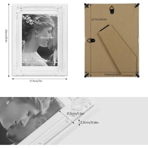 Set Van 5 Kunststof Fotolijsten, Met Plexiglas, Wit Barok, Met Standaard 13x18 Cm 6