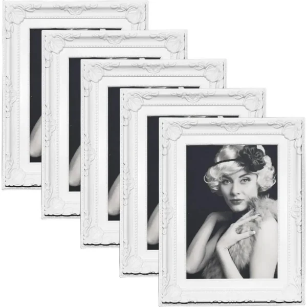 Set Van 5 Kunststof Fotolijsten, Met Plexiglas, Wit Barok, Met Standaard 15x20 Cm 1
