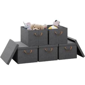 Set Van 5 Opbergdozen Met Deksel, Met Handvatten, Opvouwbaar, Grijs 36L (43x26x33 Cm) 1