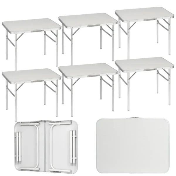 Set Van 6 Aluminium Campingtafels, Klaptafels, 75,5x55x25,5/59cm, Tafelblad Van Wit MDF 1