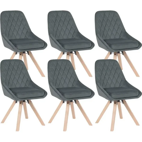 Set Van 6 Eetkamerstoelen, Draaibare Keukenstoelen, Met Fluwelen Bekleding, Poten Van Donkergrijs Beukenhout 1