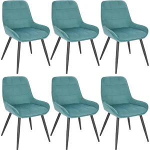 Set Van 6 Eetkamerstoelen, Gestoffeerde Fluwelen Accentstoel Met Turquoise Rugleuning 1