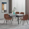 Set Van 6 Eetkamerstoelen Gestoffeerde Kunstleren Accentstoelen Met Rugleuning Bruin 2