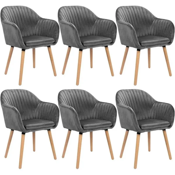 Set Van 6 Eetkamerstoelen, Keukenstoel, Woonkamerstoel Van Fluweel, Massief Hout, Donkergrijs 1