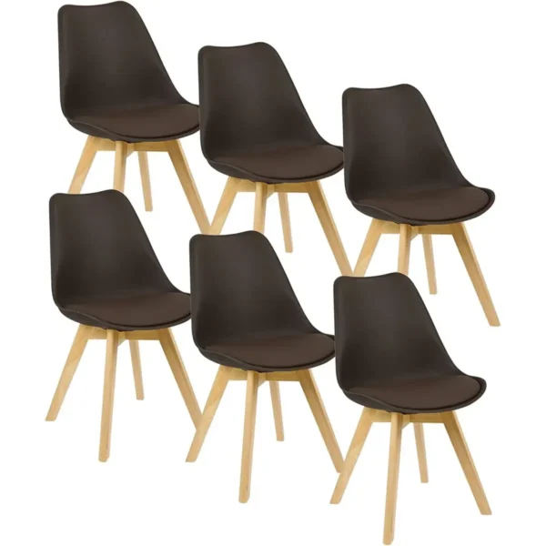 Set Van 6 Eetkamerstoelen, Keukenstoelen, Designstoelen, Kunstleer, Hout, Bruin 1