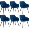 Set Van 6 Eetkamerstoelen Met Armleuningen, Fluwelen Zitting, Blauw Metalen Poten 1