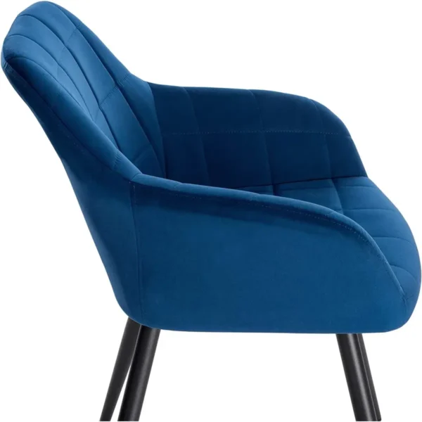 Set Van 6 Eetkamerstoelen Met Armleuningen, Fluwelen Zitting, Blauw Metalen Poten 7