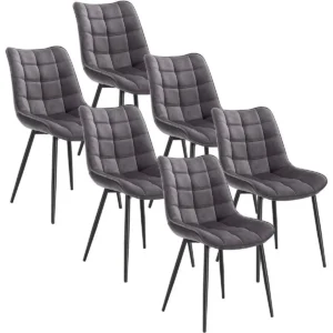 Set Van 6 Eetkamerstoelen Met Rugleuning, Fluwelen Zitting, Donkergrijs Metalen Frame 1