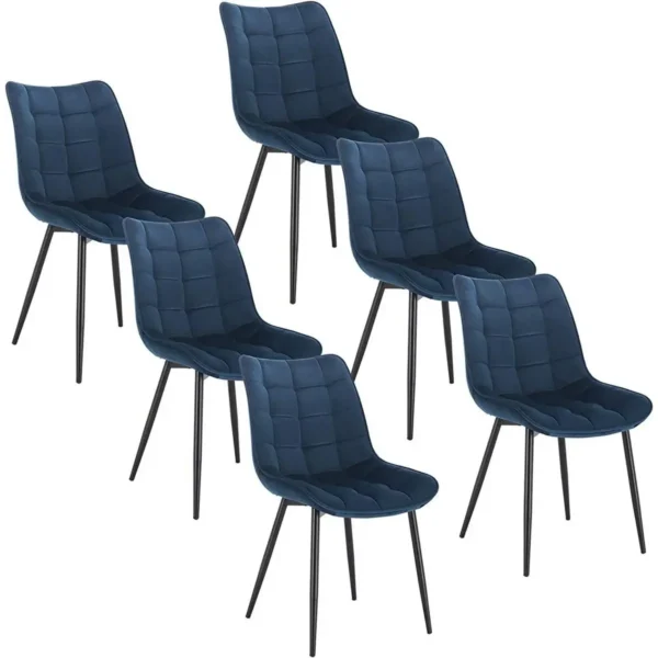 Set Van 6 Eetkamerstoelen Met Rugleuning, Fluwelen Zitting, Frame Van Blauw Metalen Poten 1