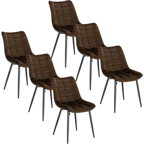 Set Van 6 Eetkamerstoelen Met Rugleuning, Fluwelen Zitting, Frame Van Bruin Metalen Poten 1