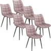 Set Van 6 Eetkamerstoelen Met Rugleuning, Fluwelen Zitting, Frame Van Metalen Poten Roze 1