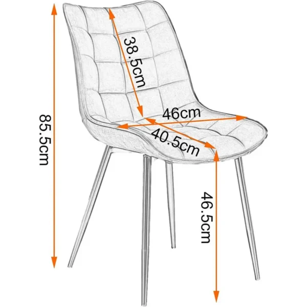 Set Van 6 Eetkamerstoelen Met Rugleuning, Fluwelen Zitting, Frame Van Turquoise Metalen Poten 2