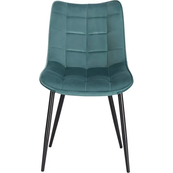 Set Van 6 Eetkamerstoelen Met Rugleuning, Fluwelen Zitting, Frame Van Turquoise Metalen Poten 3