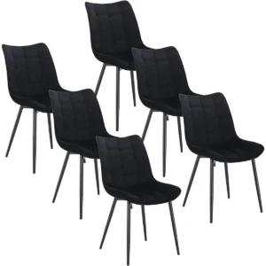 Set Van 6 Eetkamerstoelen Met Rugleuning, Fluwelen Zitting, Zwart Metalen Potenframe 1