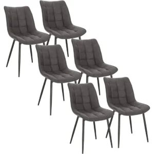 Set Van 6 Eetkamerstoelen Met Rugleuning, Stoffen Zitting, Donkergrijze Metalen Poten 1