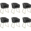 Set Van 6 Keukenstoelen, Gestoffeerde Stoelen, Woonkamerstoelen, Fauteuils Van Fluweel, Metalen Poten, Donkergrijs 1