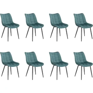 Set Van 8 Eetkamerstoelen Met Rugleuning, Fluwelen Zitting, Turquoise Metalen Poten 1