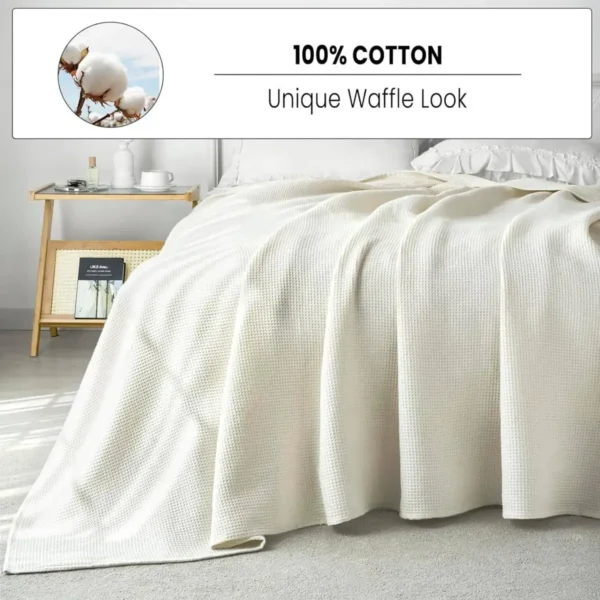 Sprei 100% Katoen, Lichte Deken In Wafellook Crème 150 X 200 Cm 2