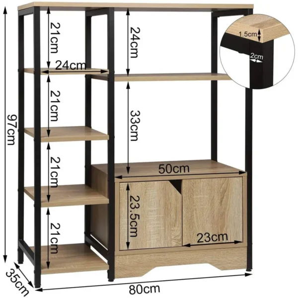 Staande Boekenkast Met Kast MDF Metaal 80x35x97cm Licht Eiken 3