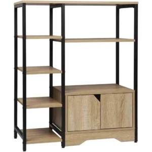 Staande Boekenkast Met Kast MDF Metaal 80x35x97cm Licht Eiken 1