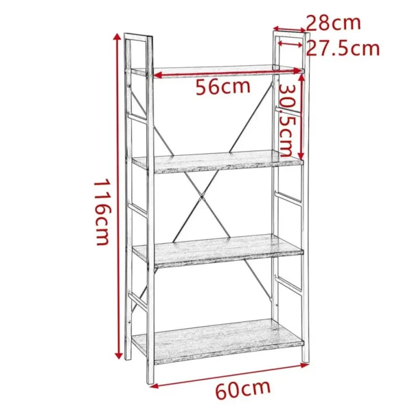 Staande Plank Boekenkast Metalen Plank 4 Planken Hout Metaal Zwart + Licht Eiken 4