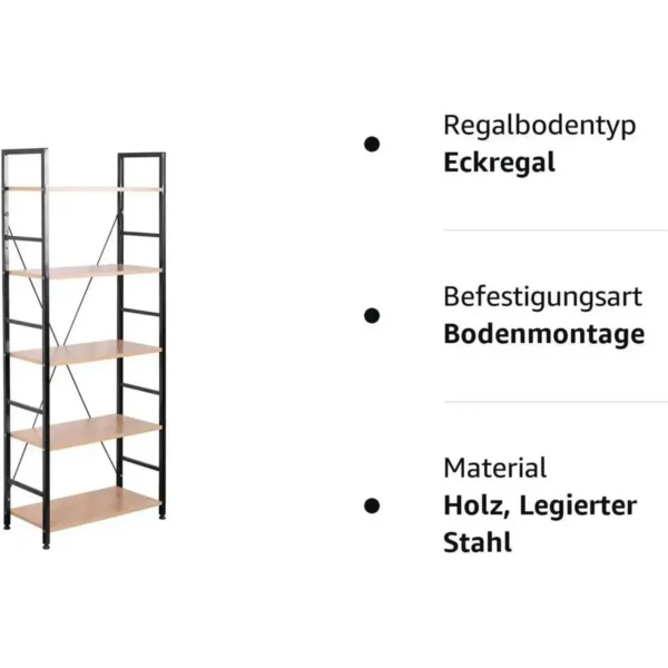 Staande Plank Huishoudplank Boekenkast Opbergplank 5 Planken Hout Staal 9