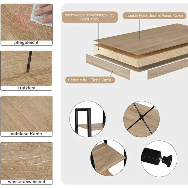 Staande Plank Van Metaal & Hout Met 4 Planken Zwart + Licht Eiken 6