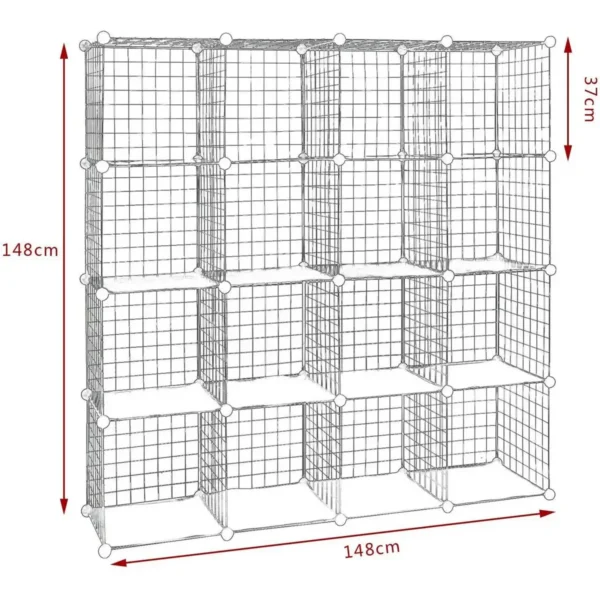 Stellingsysteem Kubusplank 16 Vakken Van Draadgaas 148x37x148 Cm (BxHxD), Zwart 3