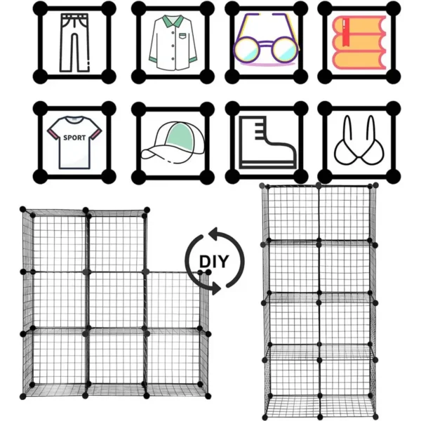 Stellingsysteem Kubusplank 16 Vakken Van Draadgaas 148x37x148 Cm (BxHxD), Zwart 5