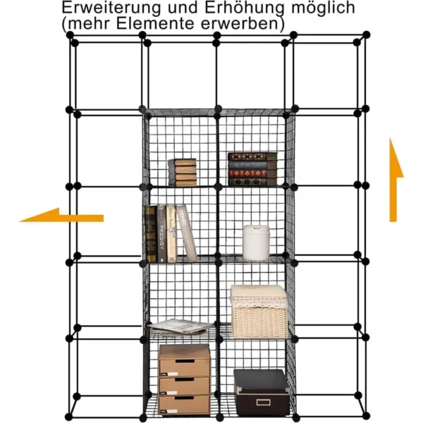 Stellingsysteem Kubusplank 16 Vakken Van Draadgaas 148x37x148 Cm (BxHxD), Zwart 6