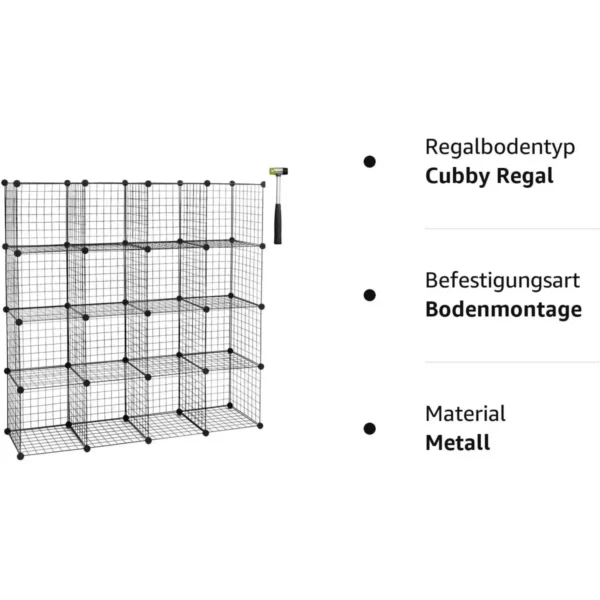 Stellingsysteem Kubusplank 16 Vakken Van Draadgaas 148x37x148 Cm (BxHxD), Zwart 7