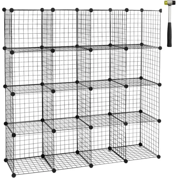 Stellingsysteem Kubusplank 16 Vakken Van Draadgaas 148x37x148 Cm (BxHxD), Zwart 1