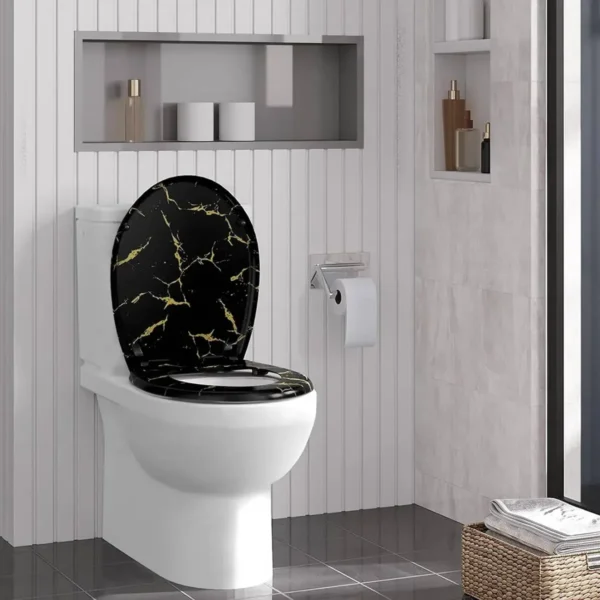 Toiletdeksel Met Softclose-mechanisme, Zwarte Toiletbril Met Gouden Glitters 2