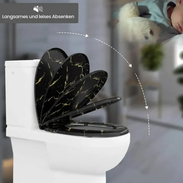 Toiletdeksel Met Softclose-mechanisme, Zwarte Toiletbril Met Gouden Glitters 4