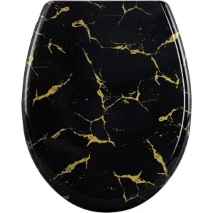 Toiletdeksel Met Softclose-mechanisme, Zwarte Toiletbril Met Gouden Glitters 1