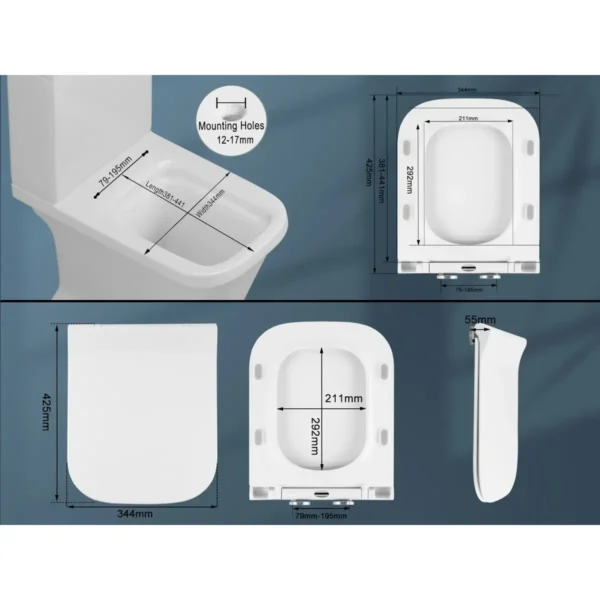 Toiletdeksel, Toiletzitting Met Softclose-mechanisme, UF Toiletdeksel Antibacterieel, Snelsluiting Wit 3