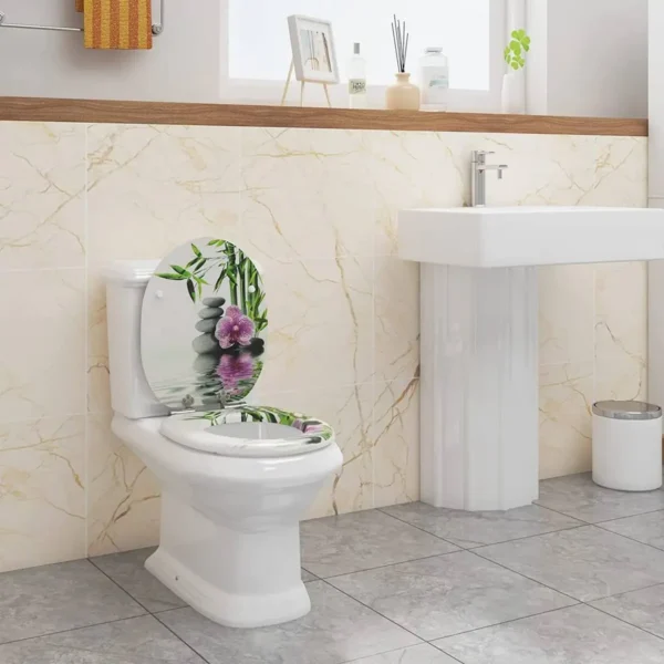 Toiletzitting MDF Met Soft Close Mechanisme, Soft Close Scharnier, Stenen Bloemen 5