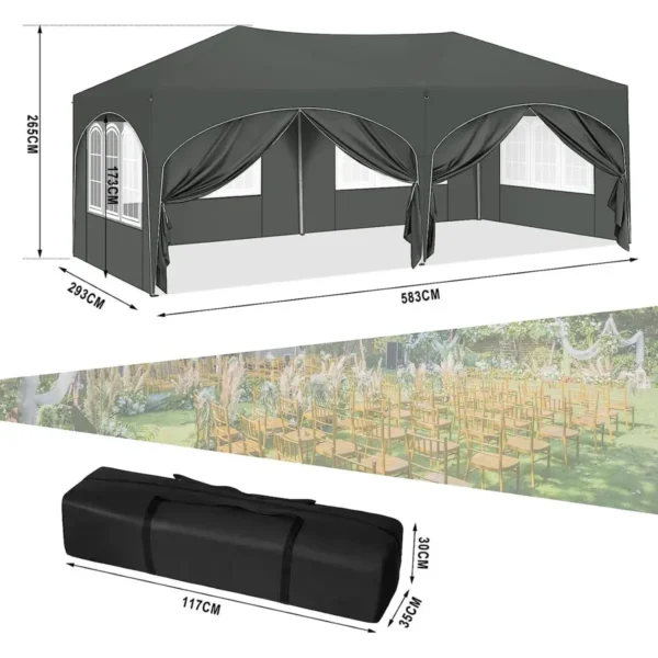 Tuinpaviljoen 3x6 M, Met 6 Zijwanden, Partytent, Waterafstotend, UV-bescherming 50+, In Hoogte Verstelbaar Grijs 3