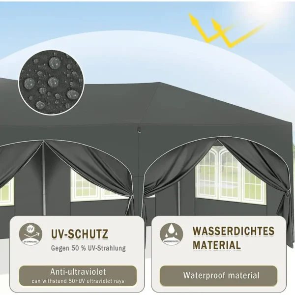 Tuinpaviljoen 3x6 M, Met 6 Zijwanden, Partytent, Waterafstotend, UV-bescherming 50+, In Hoogte Verstelbaar Grijs 5