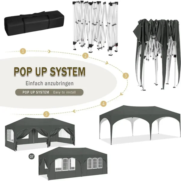 Tuinpaviljoen 3x6 M, Met 6 Zijwanden, Partytent, Waterafstotend, UV-bescherming 50+, In Hoogte Verstelbaar Grijs 6