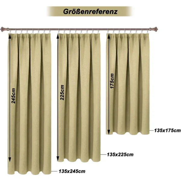 Verduisteringsgordijnen Ondoorzichtig Met Ruchesband, 360g/m² Dikke Linnenlook (1 Stuk) Zand 135x225 Cm 7